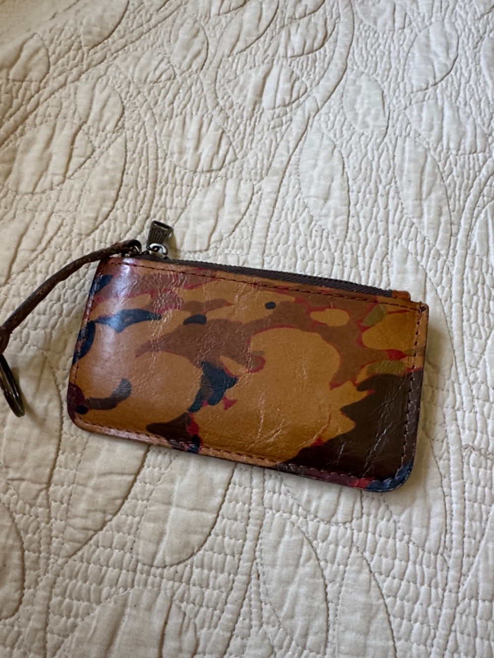 Patricia Nash Brown Multi-Color Leather Zip Key Wallet